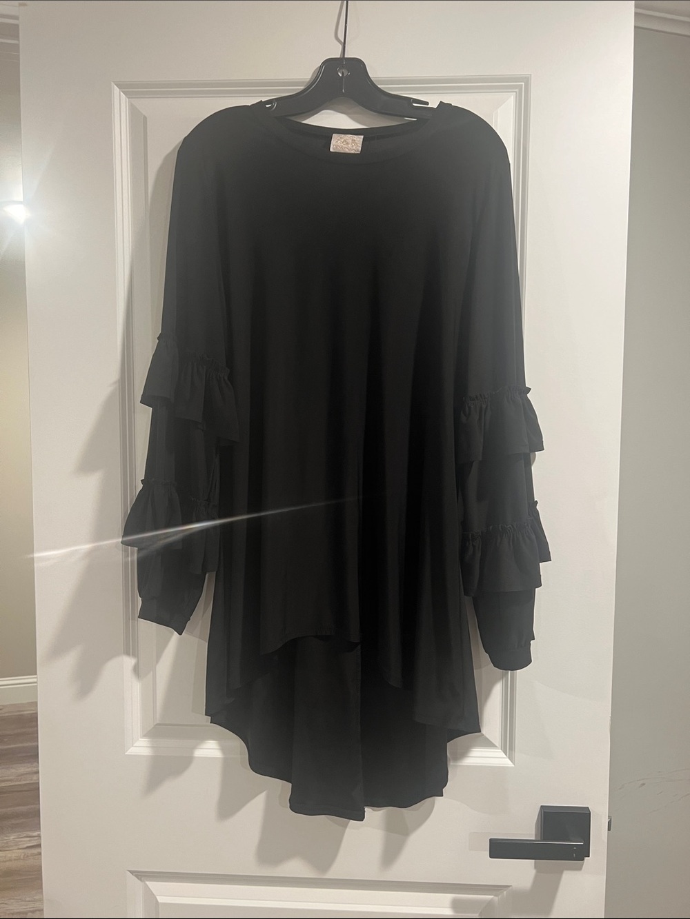Black Tiered Ruffle Sleeve Tunic Top - Women's